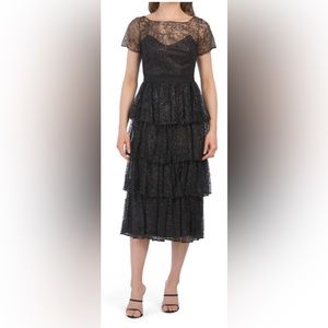 Marchesa Notte Tiered Glitter Tulle Dress